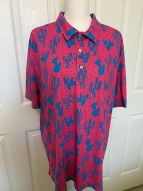 chubbies Hot Pink Polo with Blue Cactus Print
